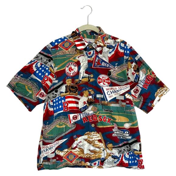 reyn spooner Other - Reyn Spooner Red Sox Scenic Button Up Hawaiian Shirt Vintage Mens Sz S Red Y2K